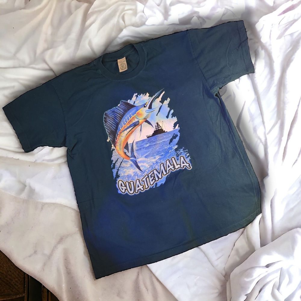 Guatemala, Pez Vela, Tourist T Shirt, Front/Back Marlin Fish Graphic Print, XL.
